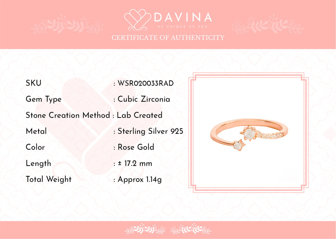 DAVINA Ladies Elsie Ring Rose Gold Plated Sterling Silver 925