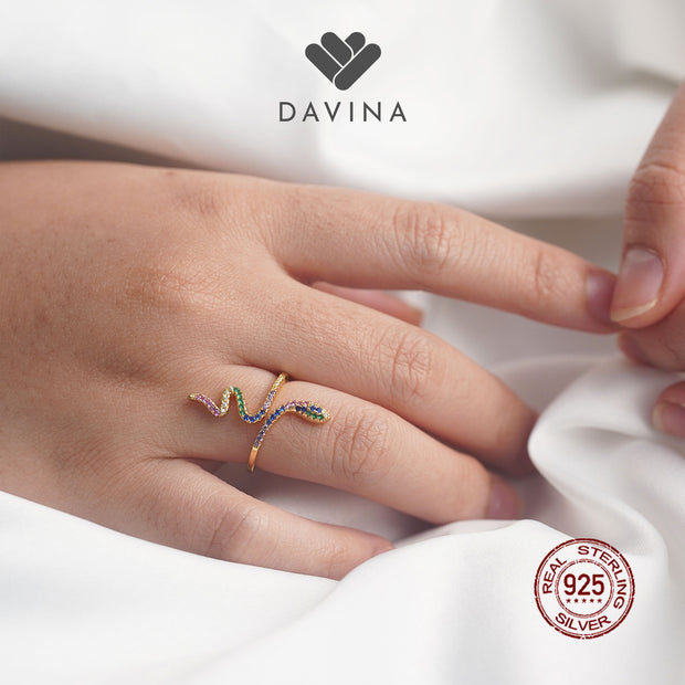 DAVINA Ladies Snackie Ring Gold Color Sterling Silver 925