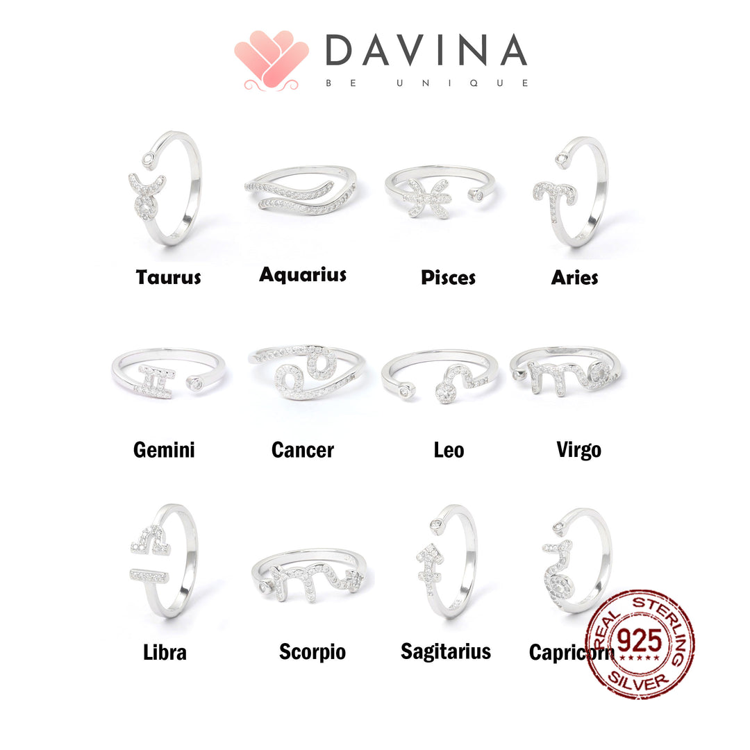 DAVINA Ladies Zodiac Ring Sterling Silver 925