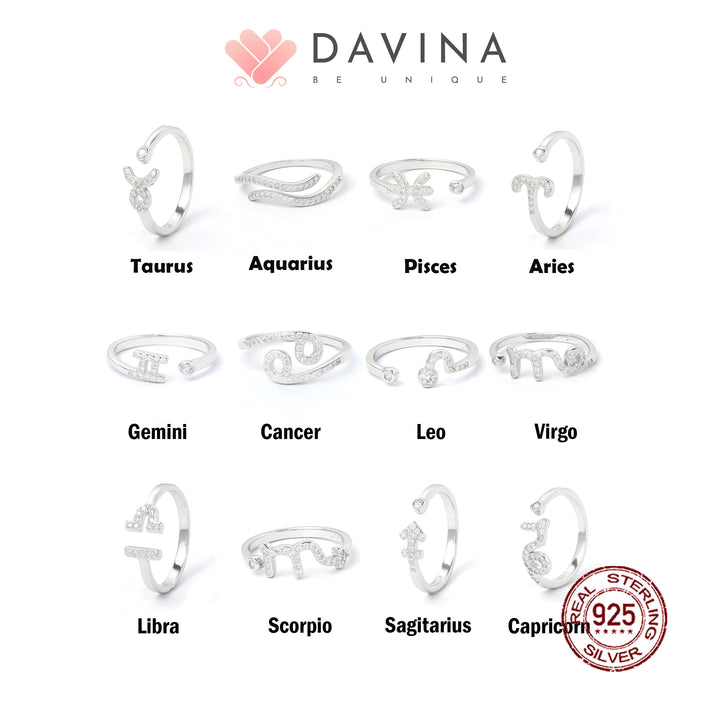 DAVINA Ladies Zodiac Ring Sterling Silver 925