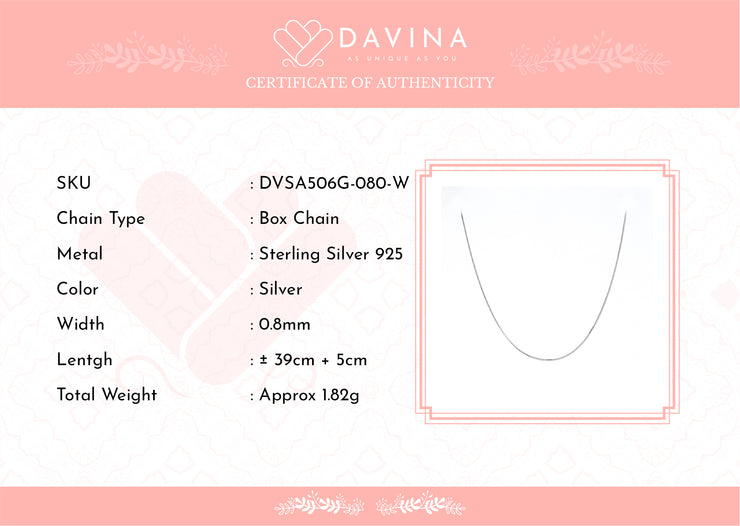 DAVINA Ladies Box Chain Necklace Sterling Silver 925