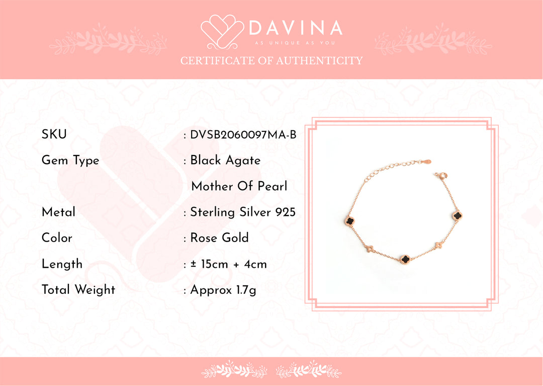 DAVINA Ladies Jenneth Black Bracelet Rose Gold Plated Sterling Silver 925
