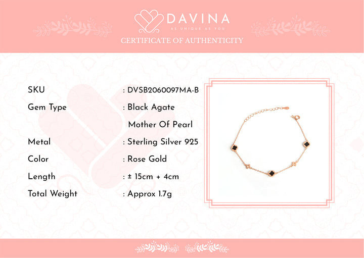 DAVINA Ladies Jenneth Black Bracelet Rose Gold Plated Sterling Silver 925