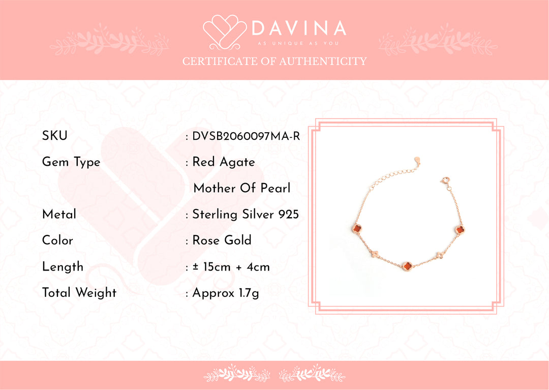 DAVINA Ladies Jenneth Red Bracelet Rose Gold Plated Sterling Silver 925