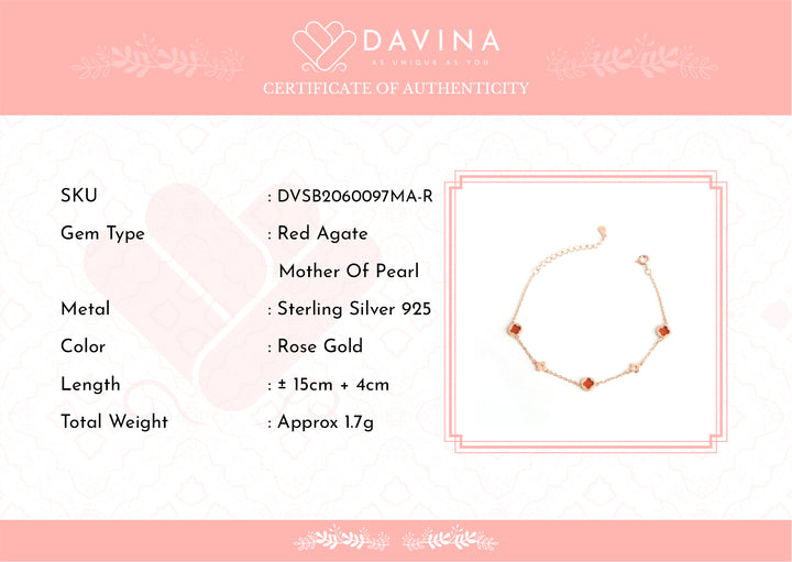 DAVINA Ladies Jenneth Red Bracelet Rose Gold Plated Sterling Silver 925