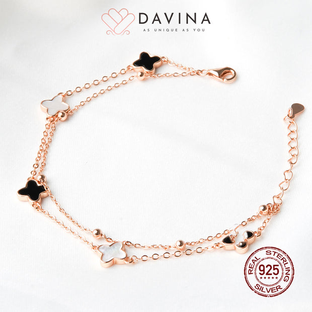 DAVINA Ladies Kayne Black Bracelet Rose Gold Plated Sterling Silver 925