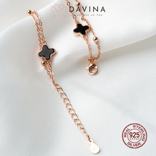 DAVINA Ladies Kayne Black Bracelet Rose Gold Plated Sterling Silver 925