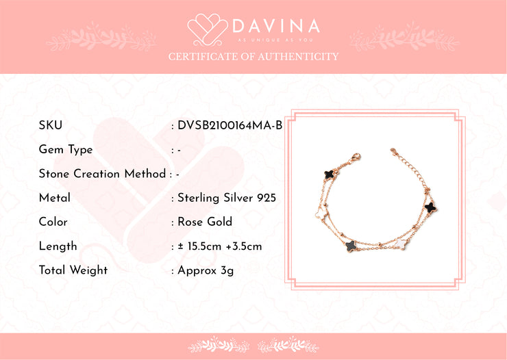 DAVINA Ladies Kayne Black Bracelet Rose Gold Plated Sterling Silver 925