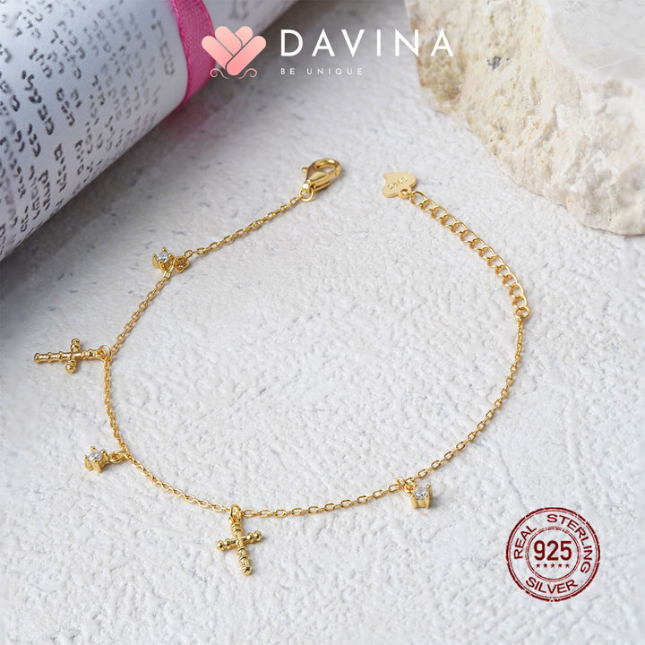 DAVINA Ladies Christ Bracelet Gold Color Sterling Silver 925