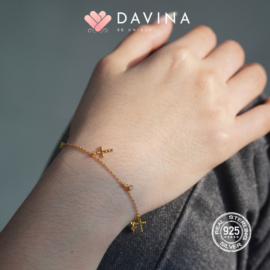 DAVINA Ladies Christ Bracelet Gold Color Sterling Silver 925