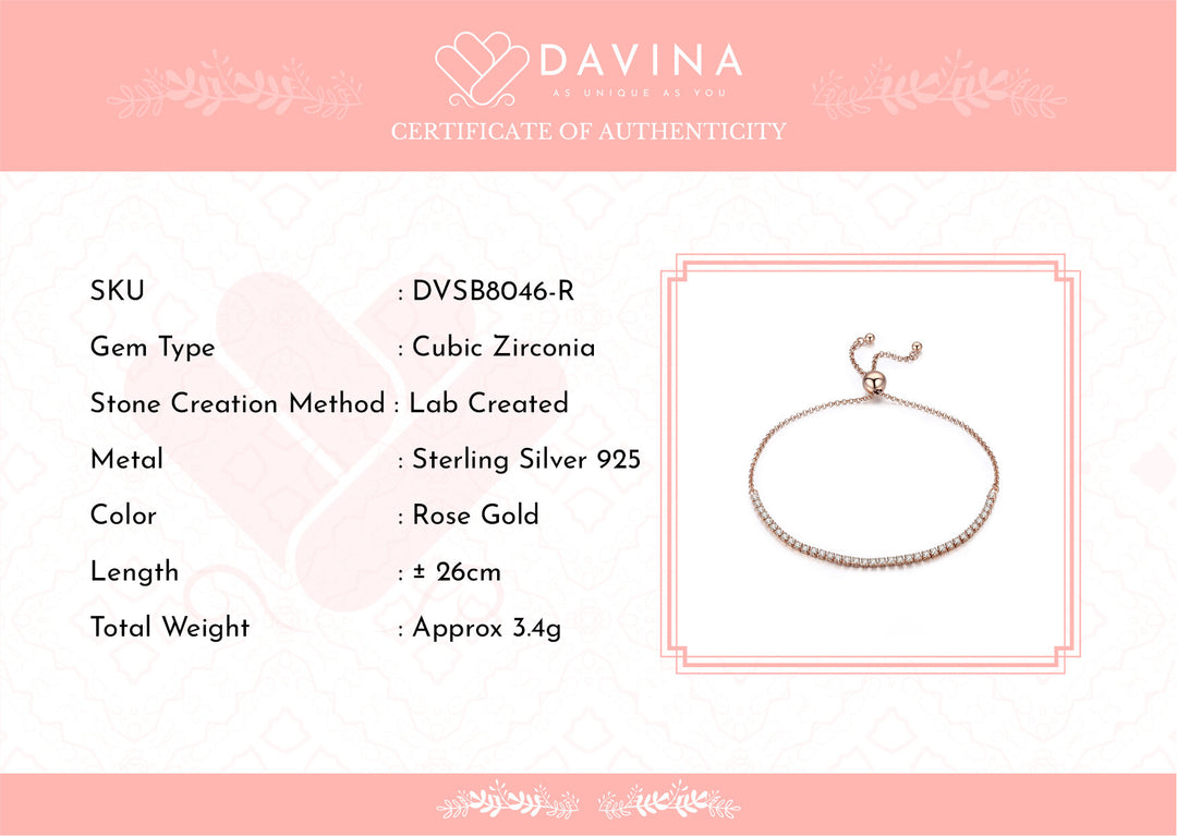 DAVINA Ladies Sophie Bracelet Rose Gold Color Sterling Silver 925