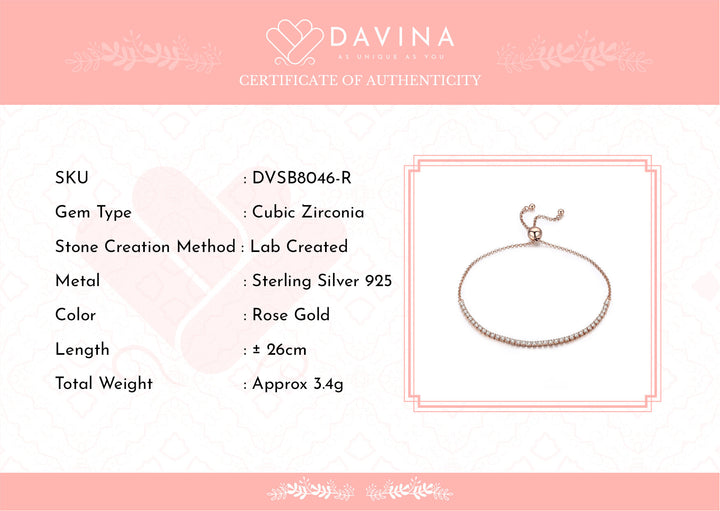 DAVINA Ladies Sophie Bracelet Rose Gold Color Sterling Silver 925