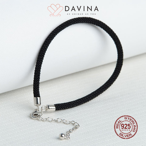 DAVINA Ladies Black Rope Bracelet Silver Color S925