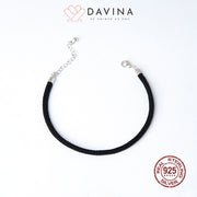 DAVINA Ladies Black Rope Bracelet Silver Color S925