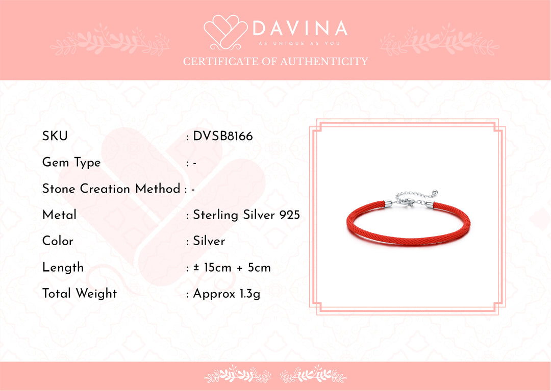 DAVINA Ladies Red Rope Bracelet Sterling Silver 925