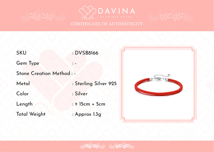 DAVINA Ladies Red Rope Bracelet Sterling Silver 925