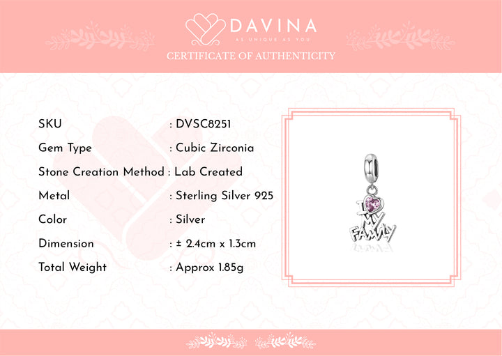 DAVINA Ladies Love Family Charm Sterling Silver 925