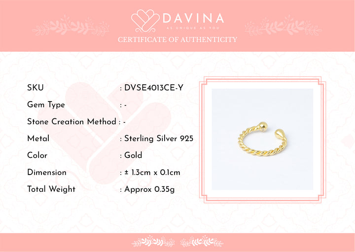 DAVINA Ladies Kara Earrings Gold Color Sterling Silver 925