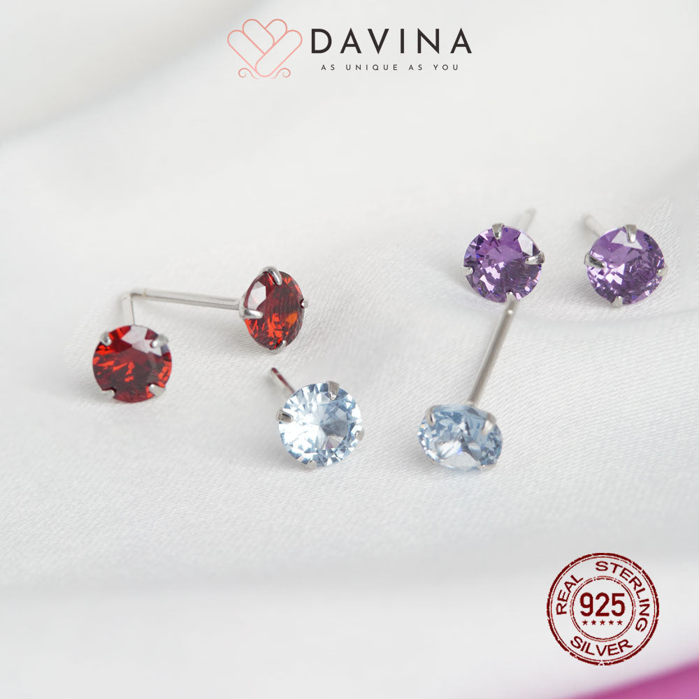 DAVINA Ladies Birthstone Earrings Sterling Silver 925 Small