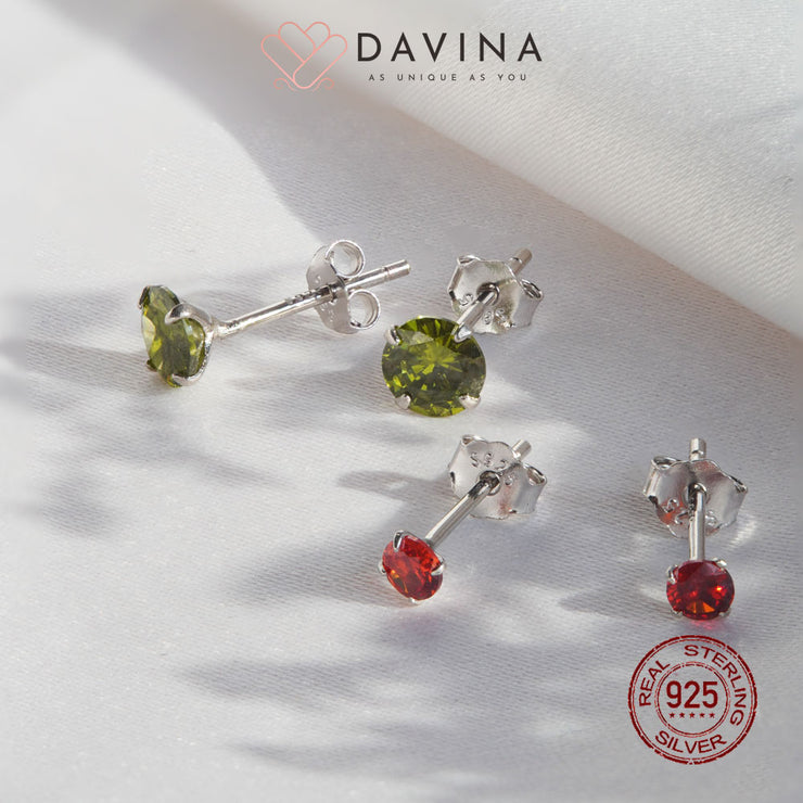 DAVINA Ladies Birthstone Earrings Silver Color S925 Small
