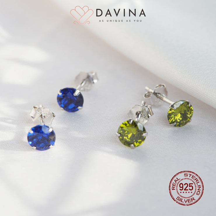 DAVINA Ladies Birthstone Earrings Silver Color S925 Small