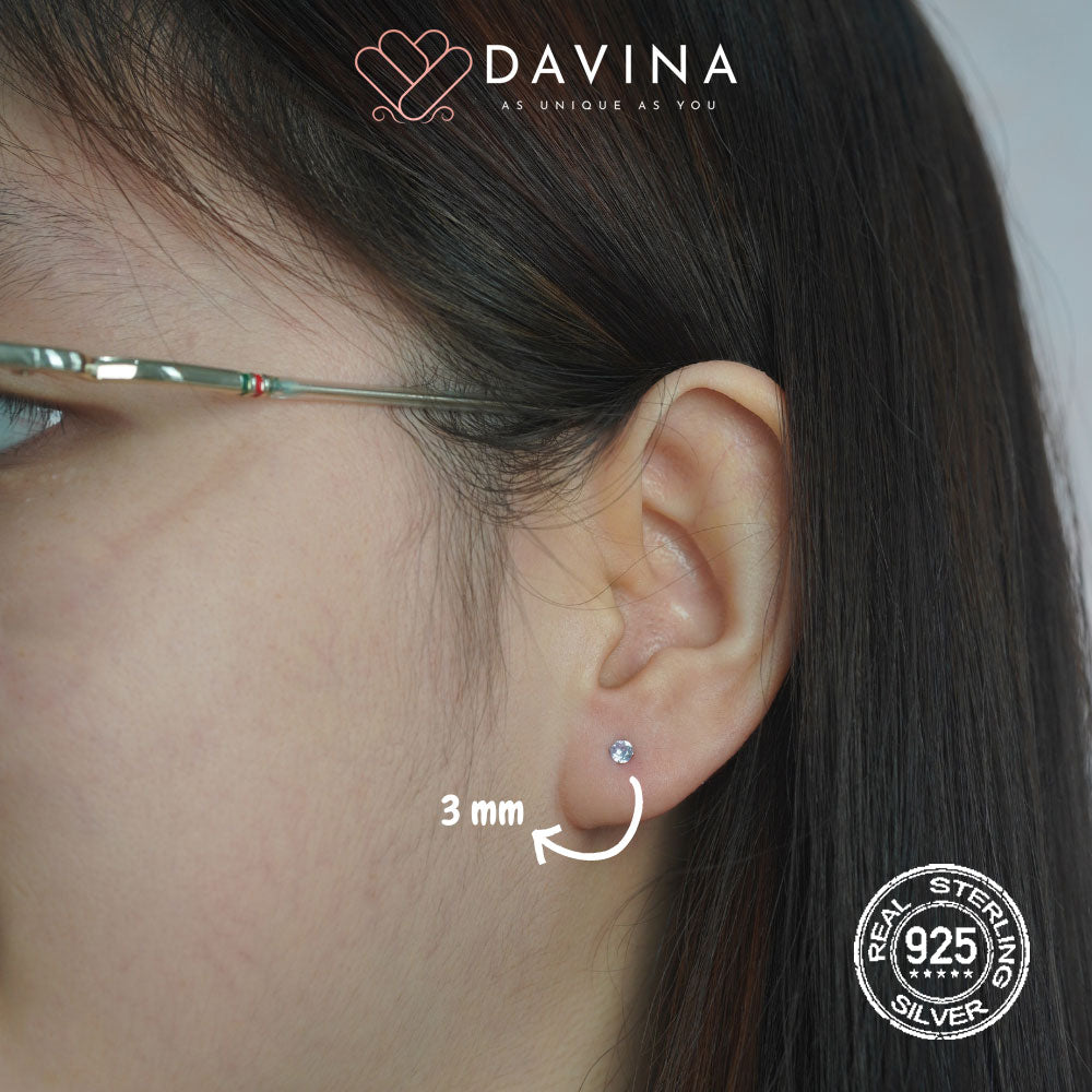 DAVINA Ladies Birthstone Earrings Sterling Silver 925 Small