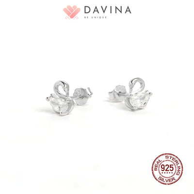 DAVINA Ladies Swan Earrings Silver Color S925