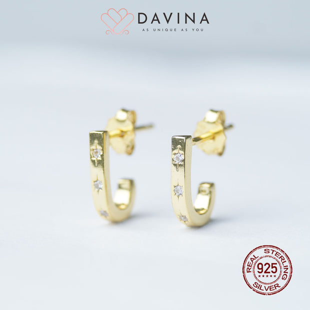 DAVINA Ladies Hikaru Earrings Gold Color Sterling Silver 925