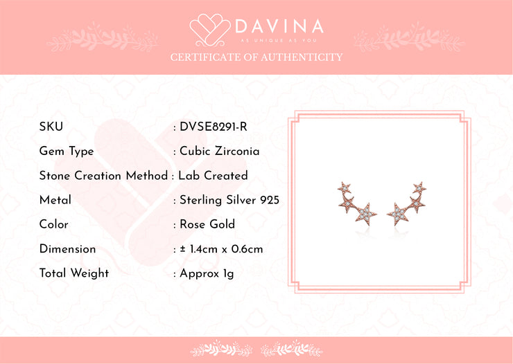 DAVINA Ladies Stars Earrings Rose Gold Color Sterling Silver 925