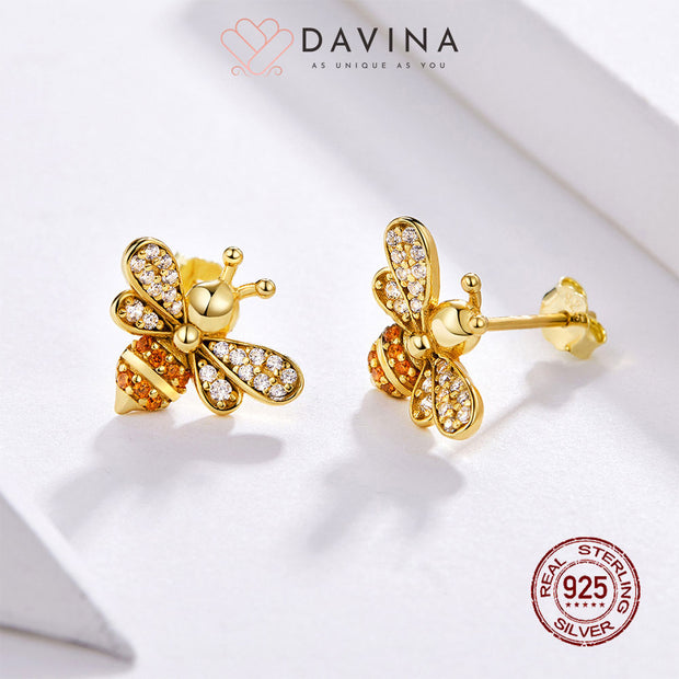 DAVINA Ladies Bee Earrings Gold Color S925