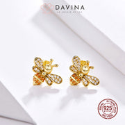 DAVINA Ladies Bee Earrings Gold Color Sterling Silver 925