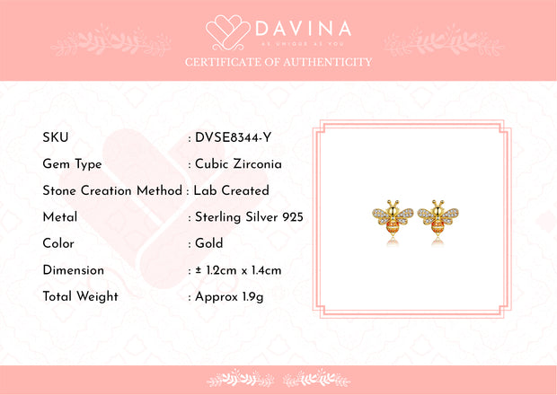 DAVINA Ladies Bee Earrings Gold Color S925