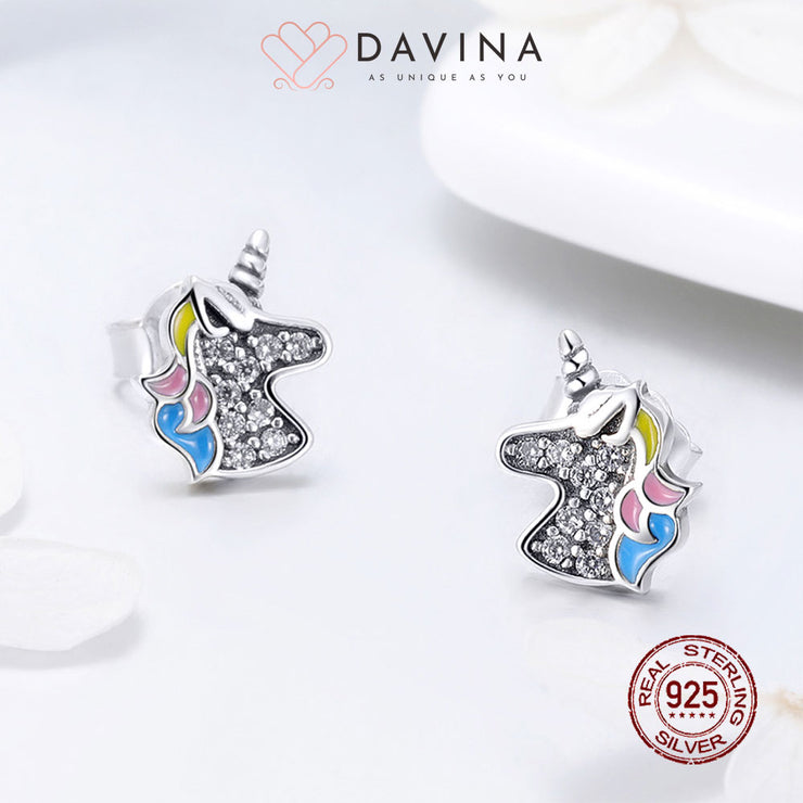 DAVINA Ladies Unicorn Earrings Sterling Silver 925