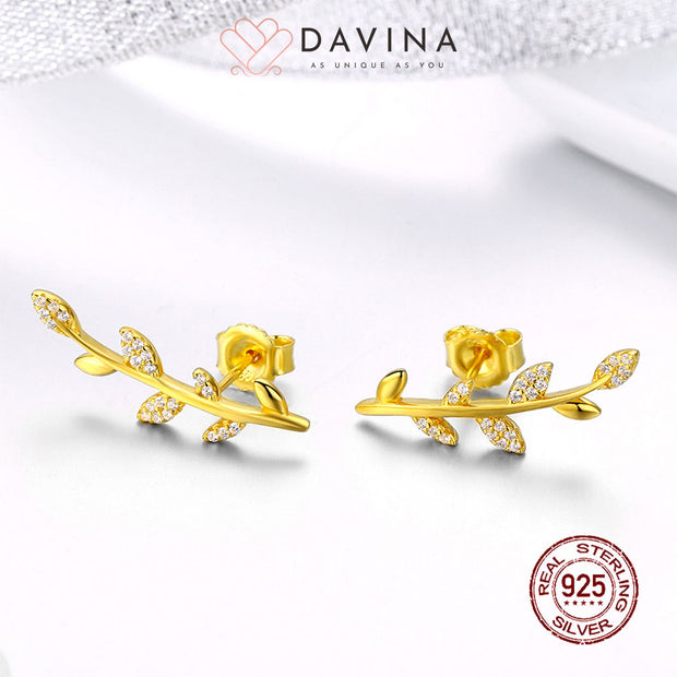 DAVINA Ladies Abey Earrings Gold Color Sterling Silver 925