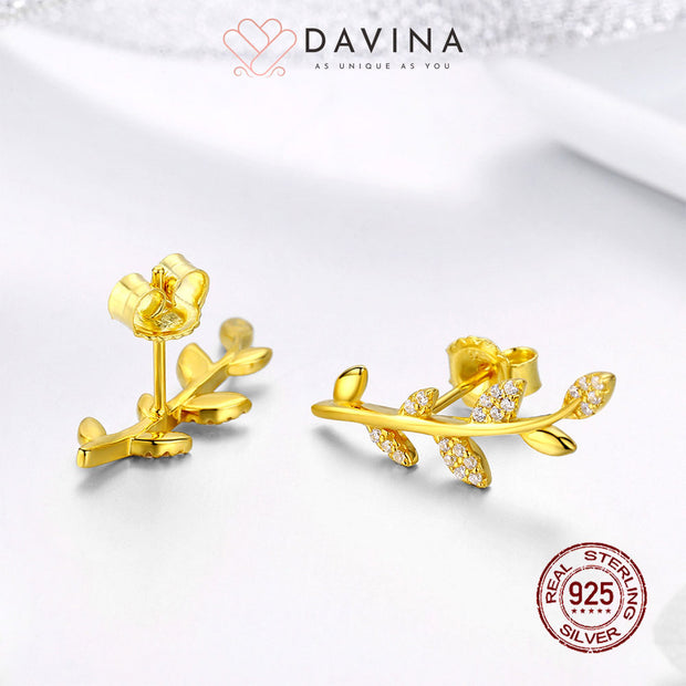 DAVINA Ladies Abey Earrings Gold Color Sterling Silver 925