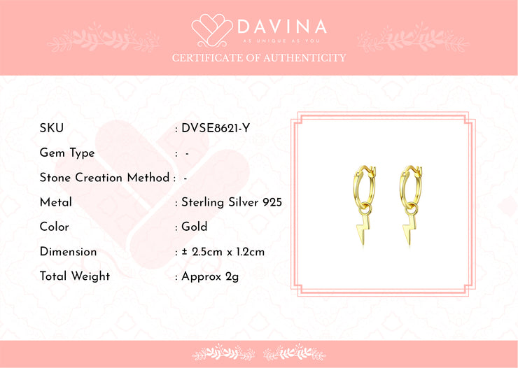 DAVINA Ladies Lata Earrings Gold Color Sterling Silver 925