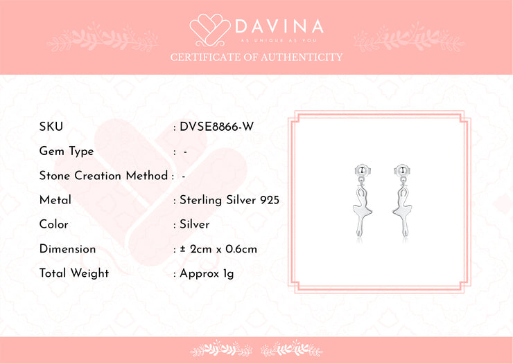 DAVINA Ladies Balerina Earrings Silver Color S925