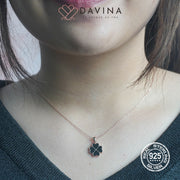 DAVINA Ladies Cloverine Black Necklace Rose Gold Color Sterling Silver 925