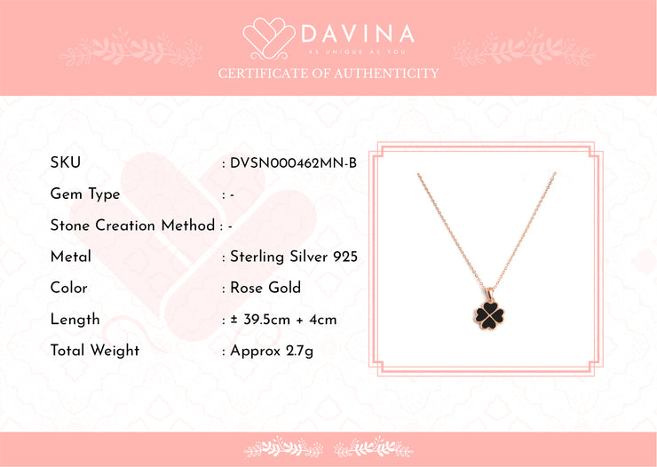 DAVINA Ladies Cloverine Black Necklace Rose Gold Color Sterling Silver 925