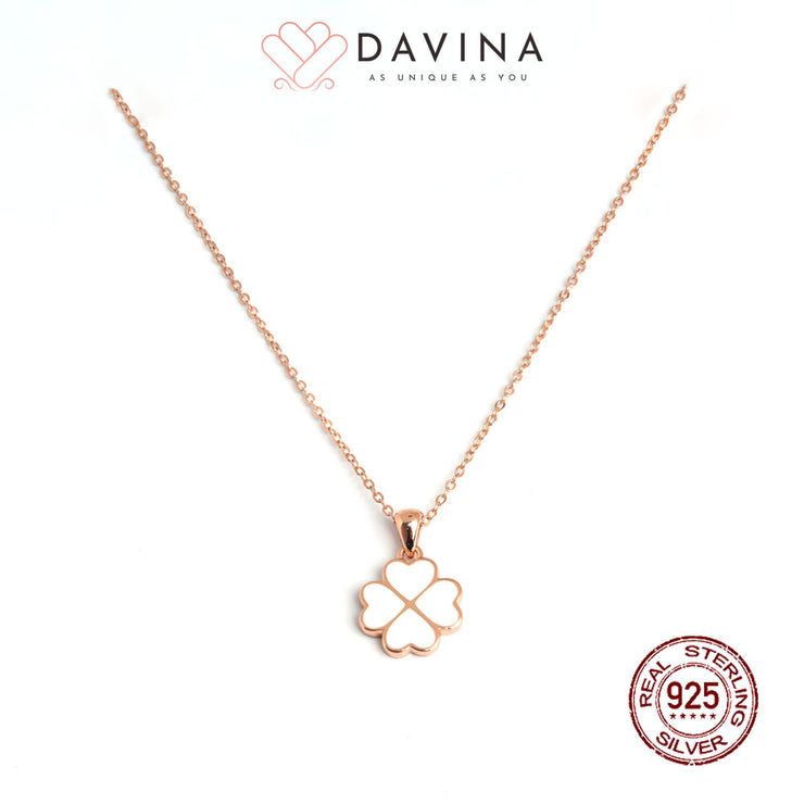 DAVINA Ladies Cloverine White Necklace Rose Gold Color S925