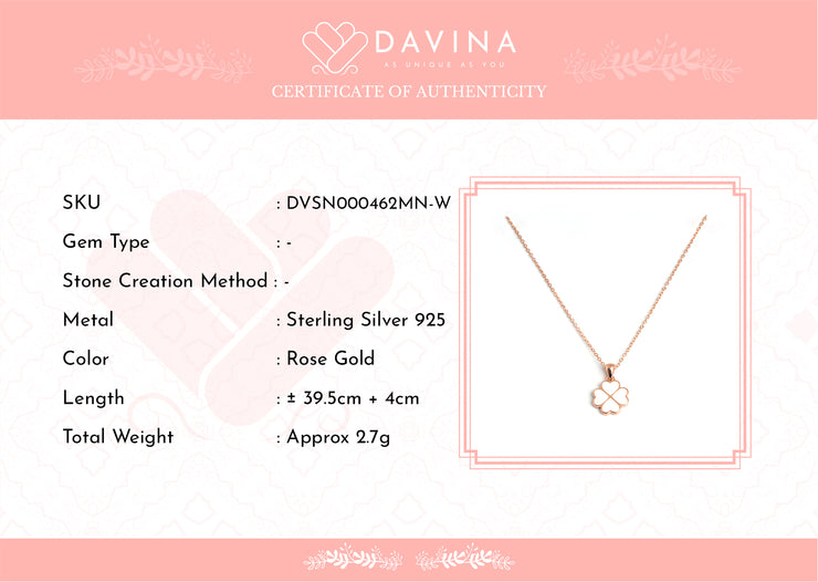 DAVINA Ladies Cloverine White Necklace Rose Gold Color Sterling Silver 925