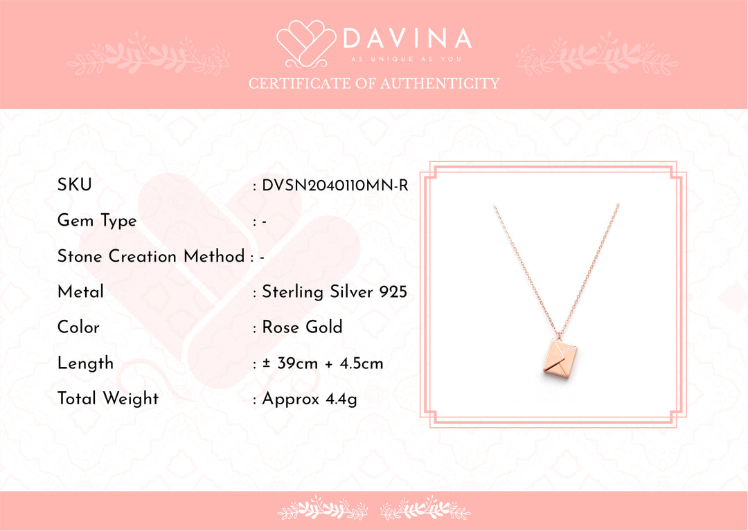 DAVINA Ladies Envelope Necklace Rose Gold Color Sterling Silver 925