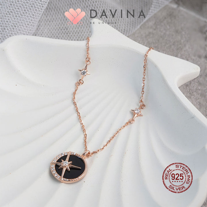 DAVINA Ladies Shaynon Black Necklace Rose Gold Color Sterling Silver 925