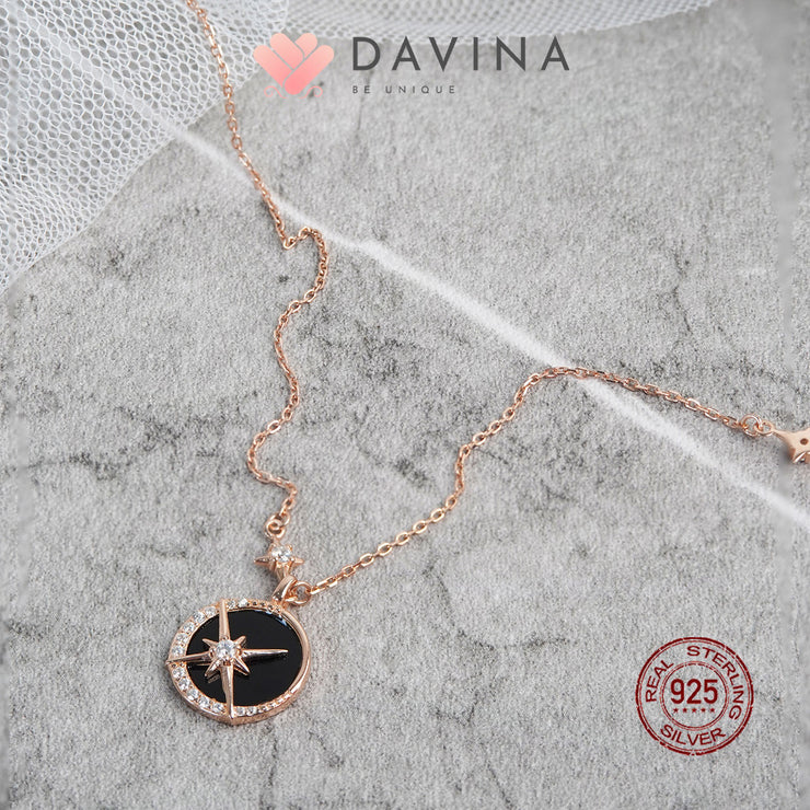 DAVINA Ladies Shaynon Black Necklace Rose Gold Color Sterling Silver 925