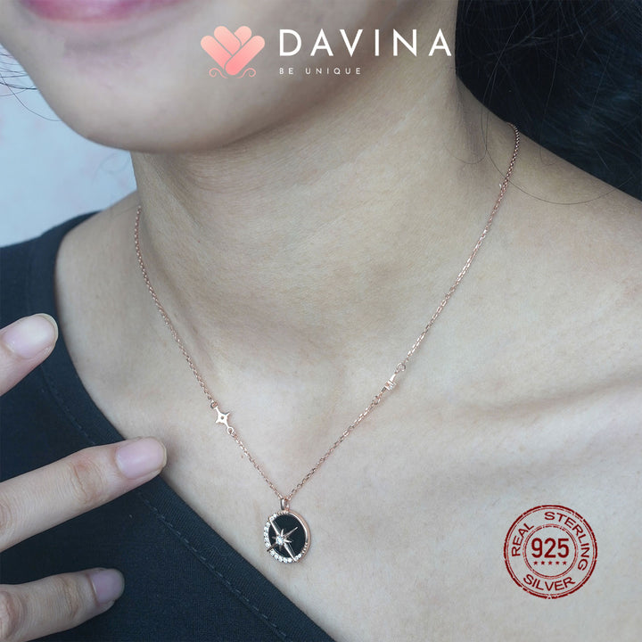 DAVINA Ladies Shaynon Black Necklace Rose Gold Color Sterling Silver 925