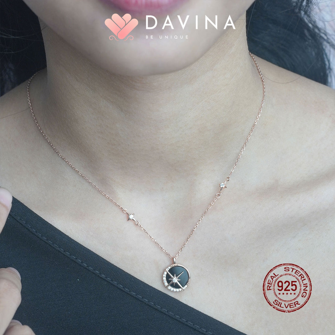 DAVINA Ladies Shaynon Black Necklace Rose Gold Color Sterling Silver 925