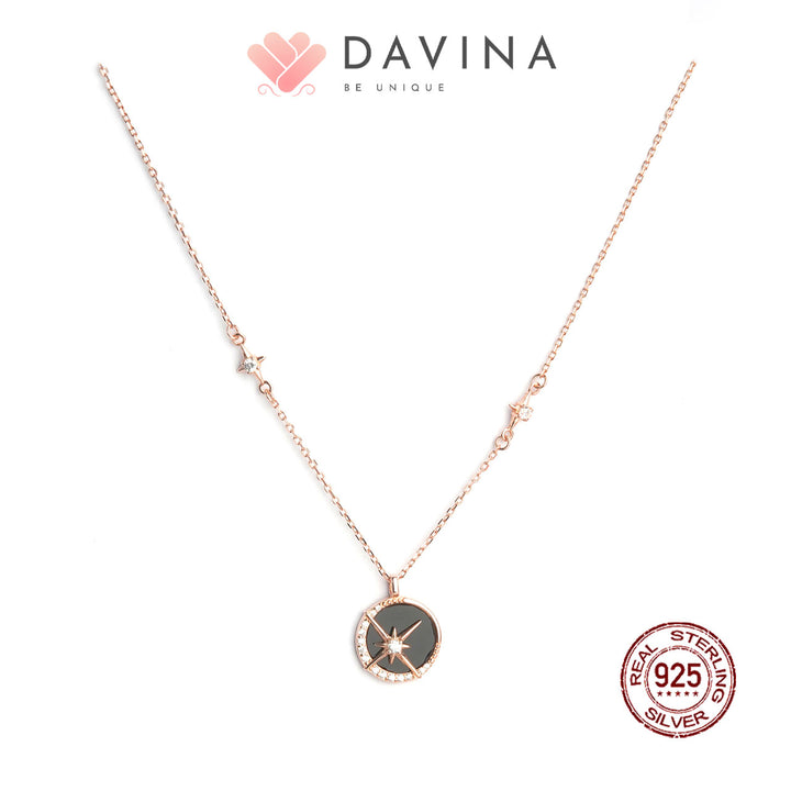 DAVINA Ladies Shaynon Black Necklace Rose Gold Color Sterling Silver 925