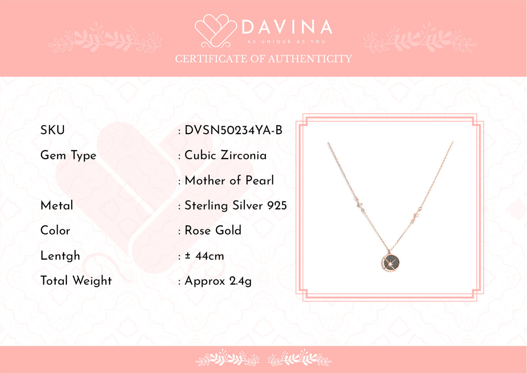 DAVINA Ladies Shaynon Black Necklace Rose Gold Color Sterling Silver 925