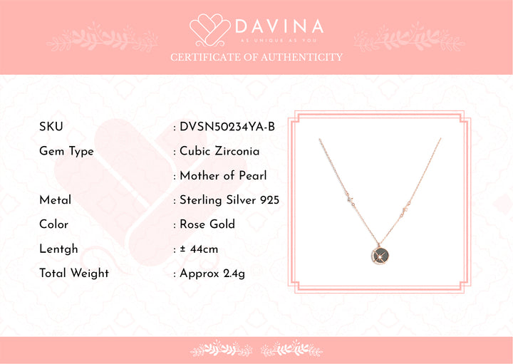 DAVINA Ladies Shaynon Black Necklace Rose Gold Color Sterling Silver 925