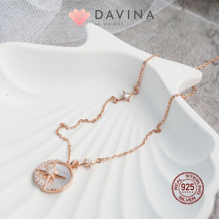 DAVINA Ladies Shaynon White Necklace Rose Gold Color Sterling Silver 925